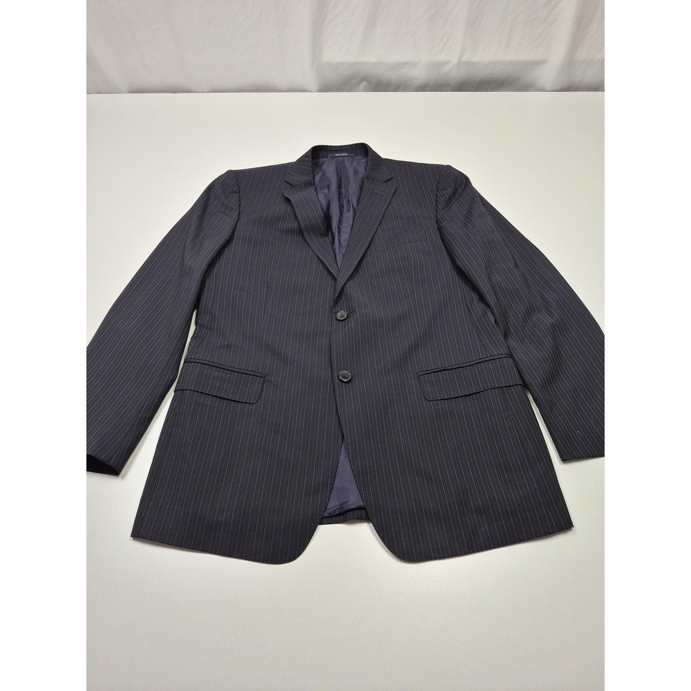 Zegna Suit City Jacket Mens 50R Blue Striped Wool Two-Button Viscose Lining
